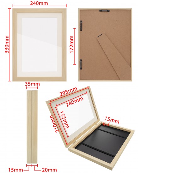 2PCs A4 Wooden Kids Art Frame Children Artwork Display Changeable Front Opening Table Stand Light Oak